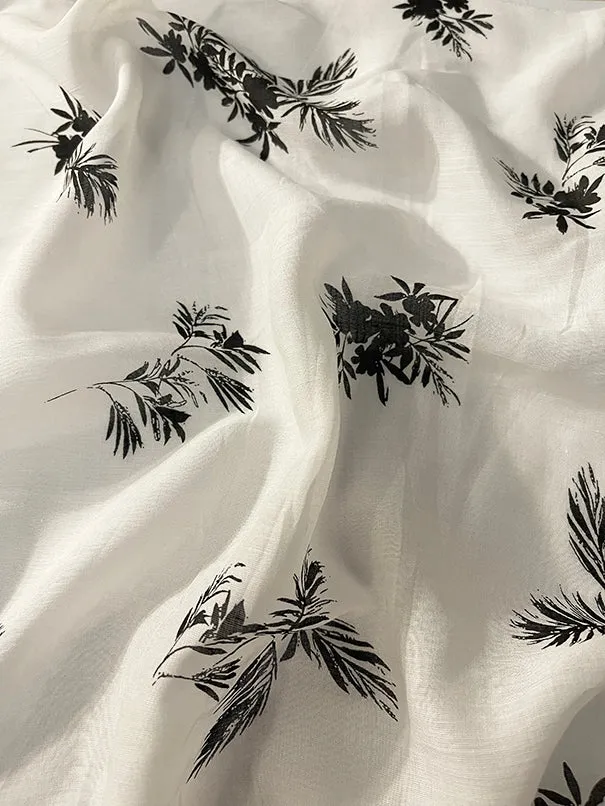 1 1/2 YD PC-Black Floral Print Batiste Fabric