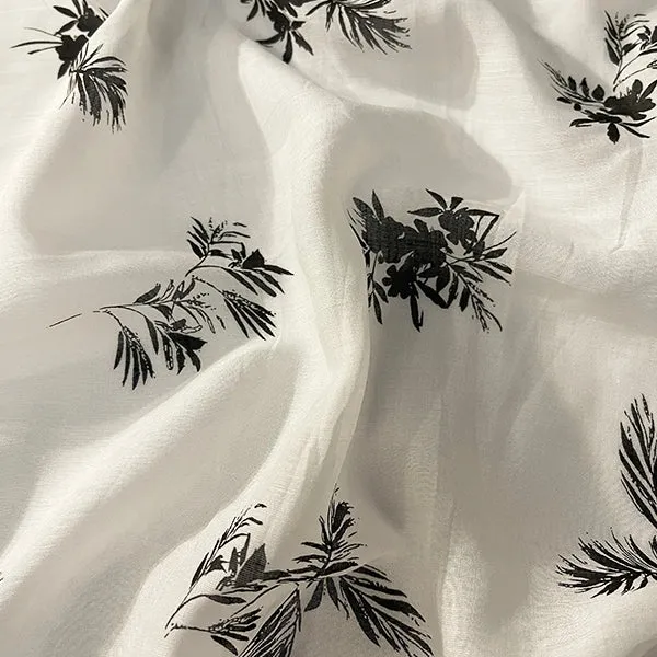 1 1/2 YD PC-Black Floral Print Batiste Fabric