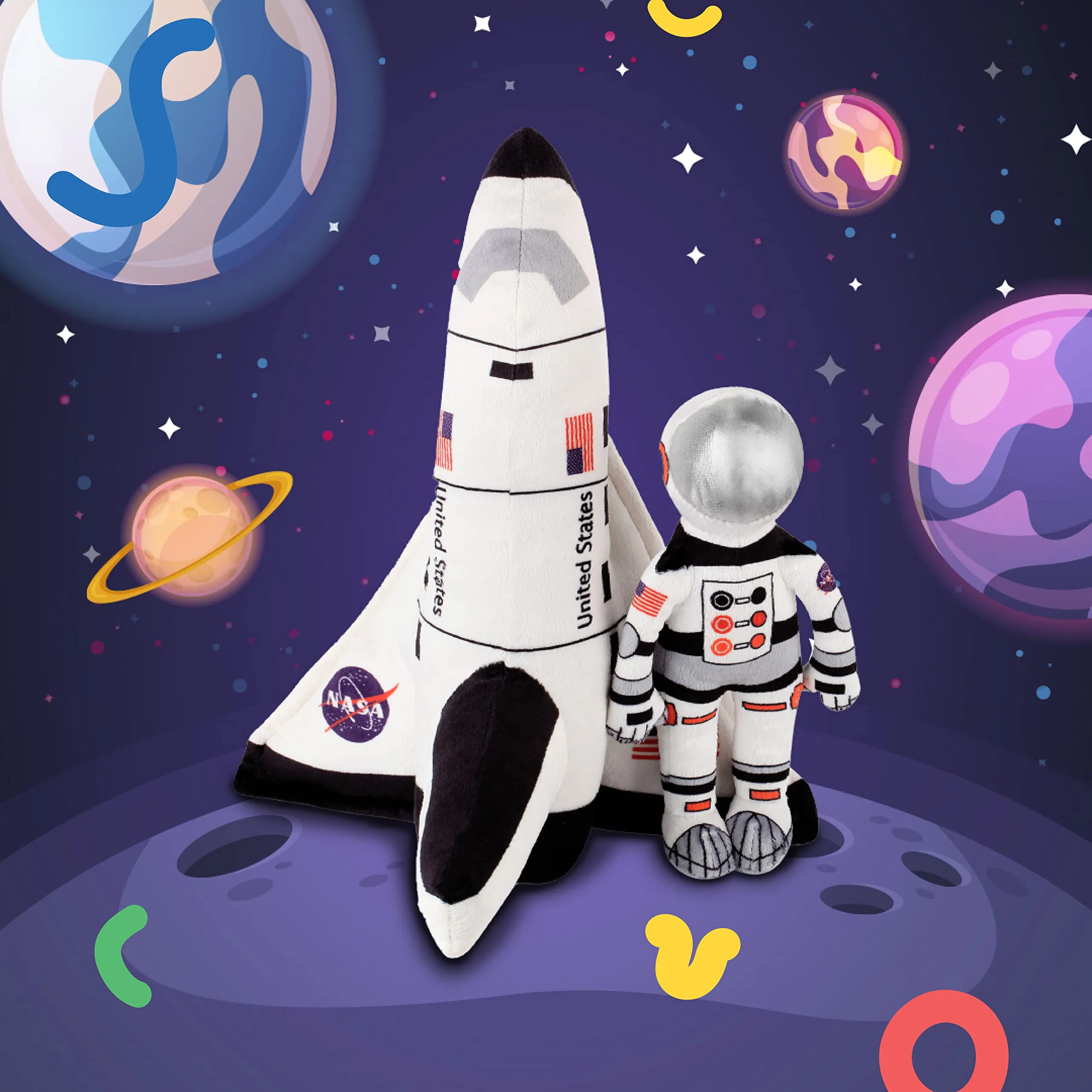10 Stuffed Space Shuttle and Astronaut Soft and Cuddly Plush Toy for Kids Birthday Gift