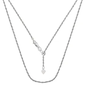 14k White Gold Adjustable Rope Chain Necklace, 1.0mm, 22"
