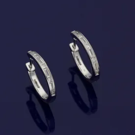 18ct White Gold Princess and Baguette Cut Diamond Hoop Earrings