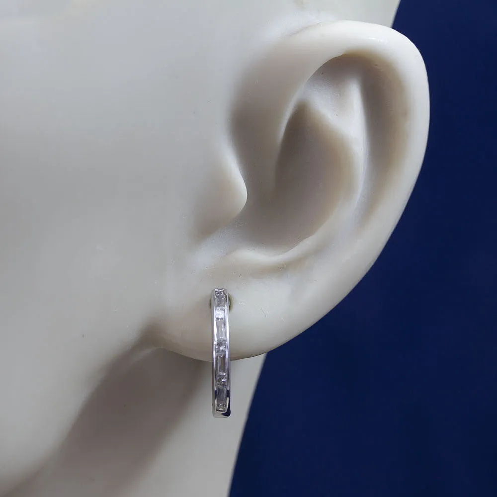 18ct White Gold Princess and Baguette Cut Diamond Hoop Earrings