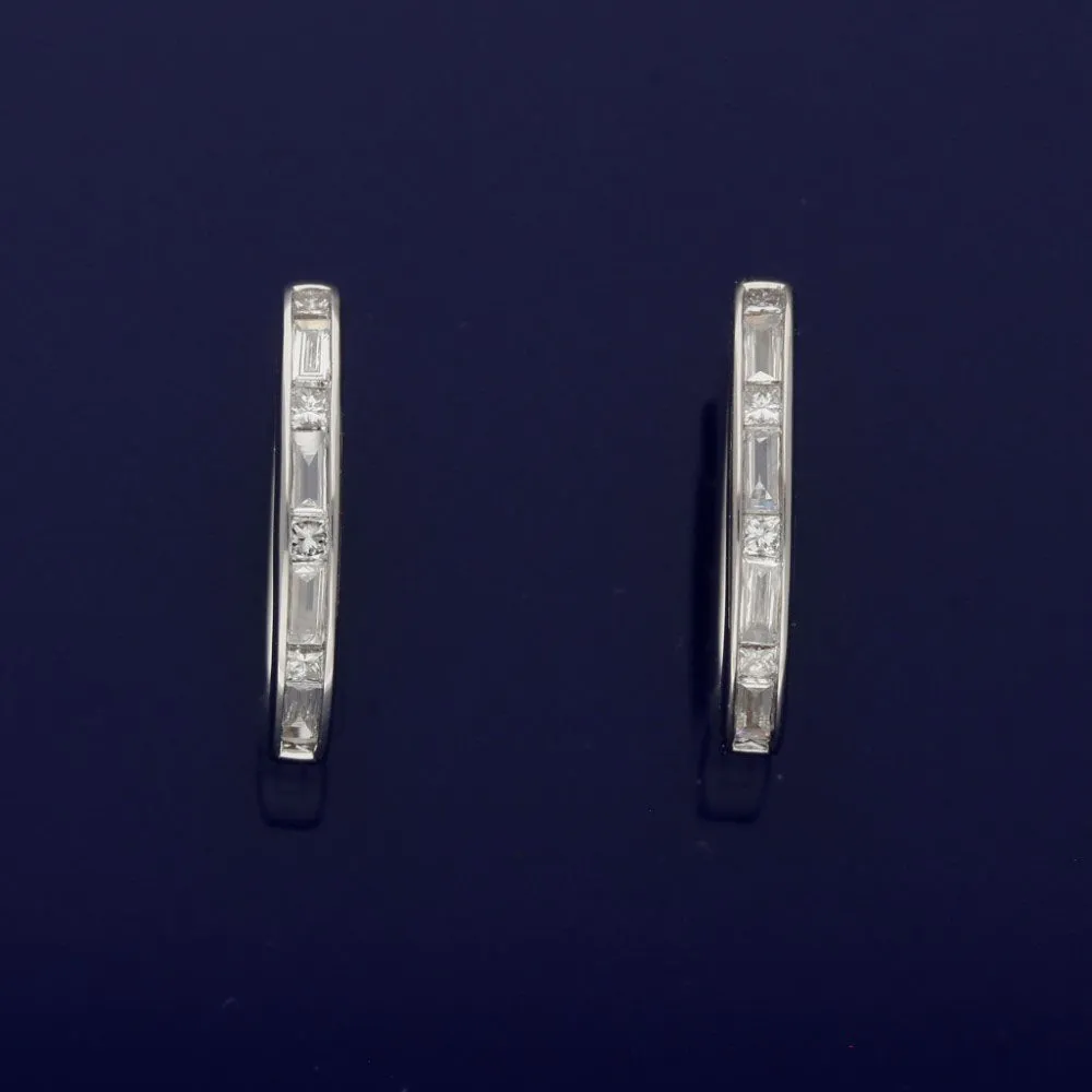 18ct White Gold Princess and Baguette Cut Diamond Hoop Earrings