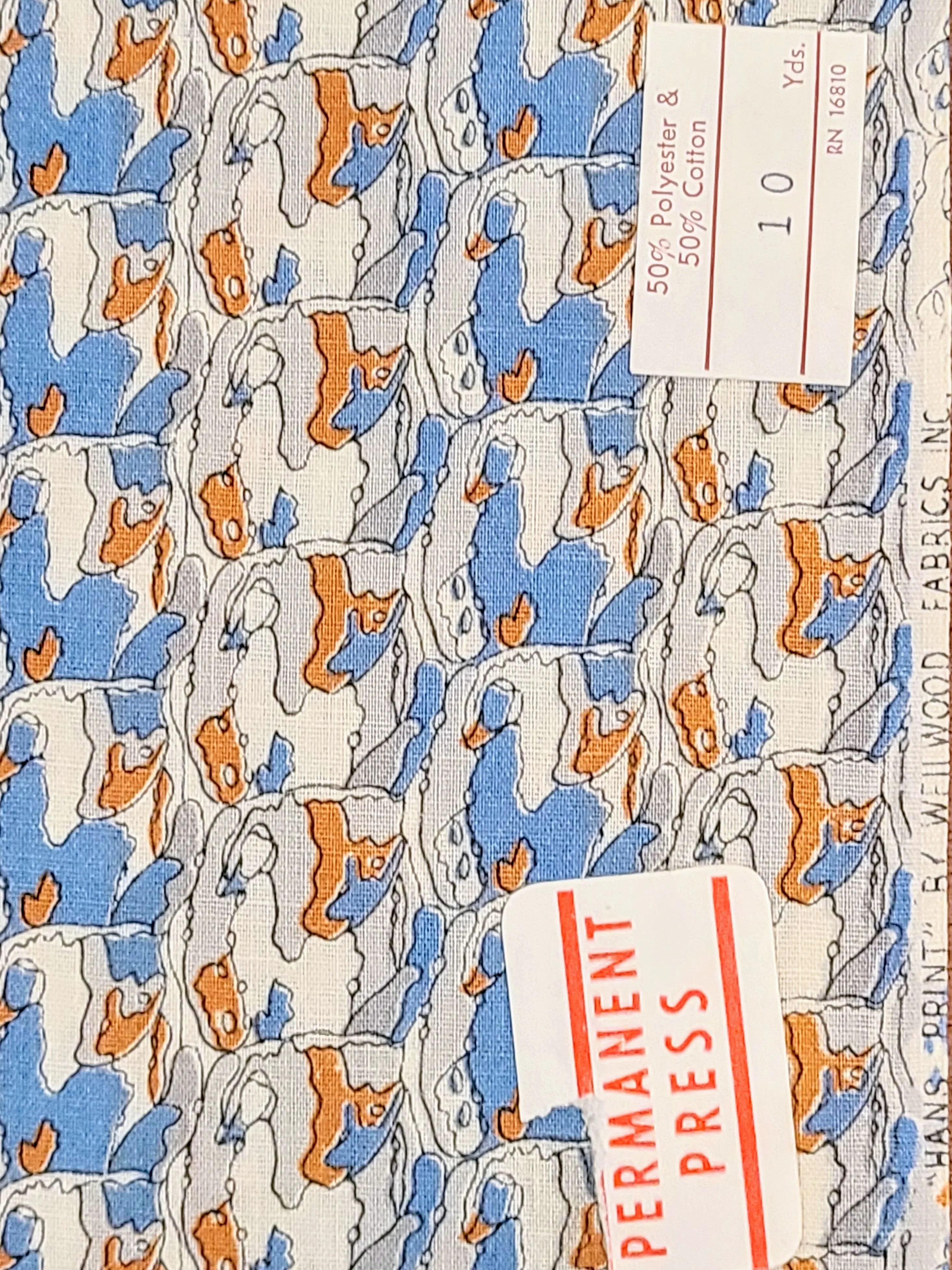 1960s 1970s Retro Fabric - Cotton - Hans Print - Orange - Fabric Remnant - 6C101