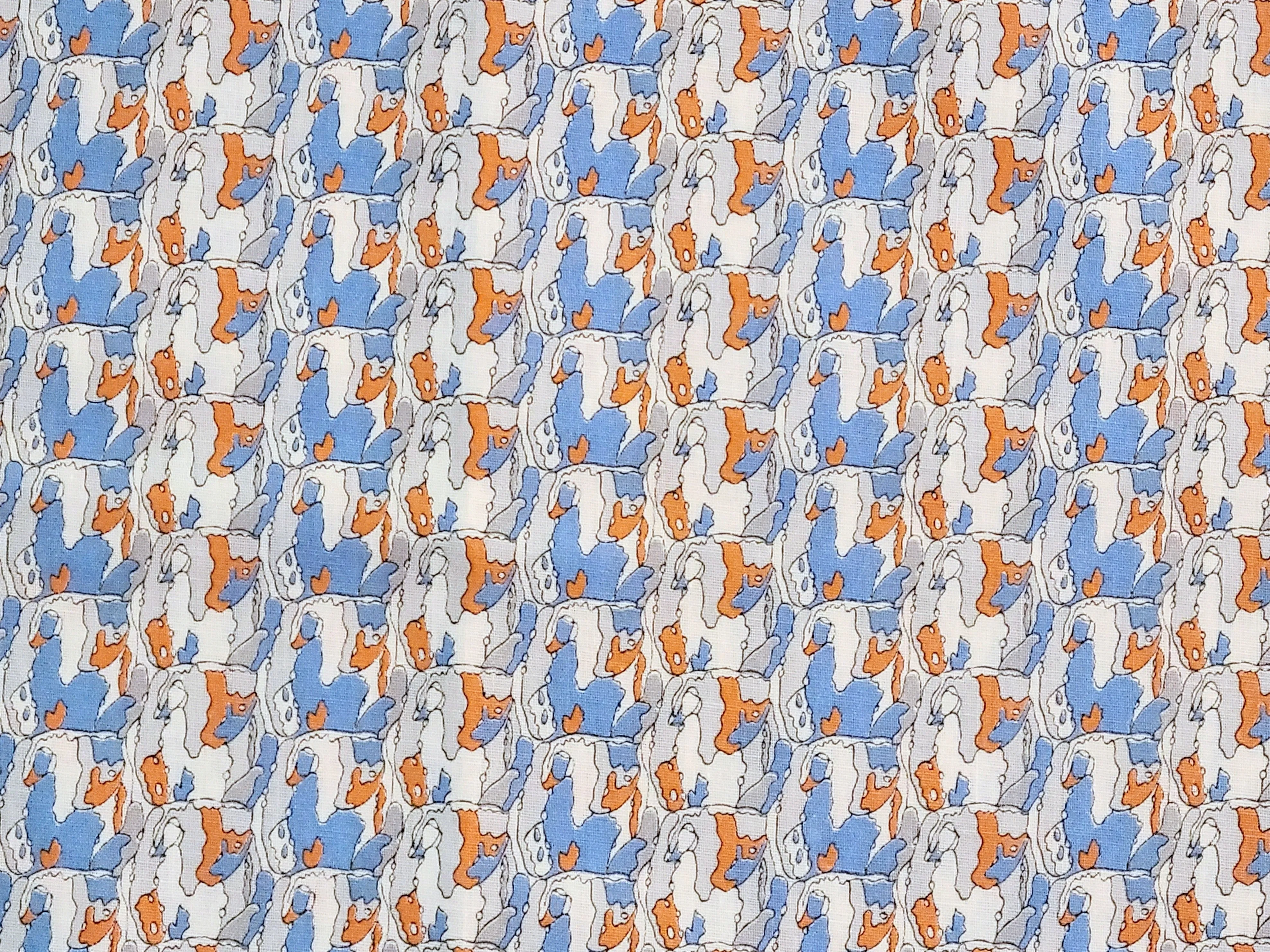 1960s 1970s Retro Fabric - Cotton - Hans Print - Orange - Fabric Remnant - 6C101