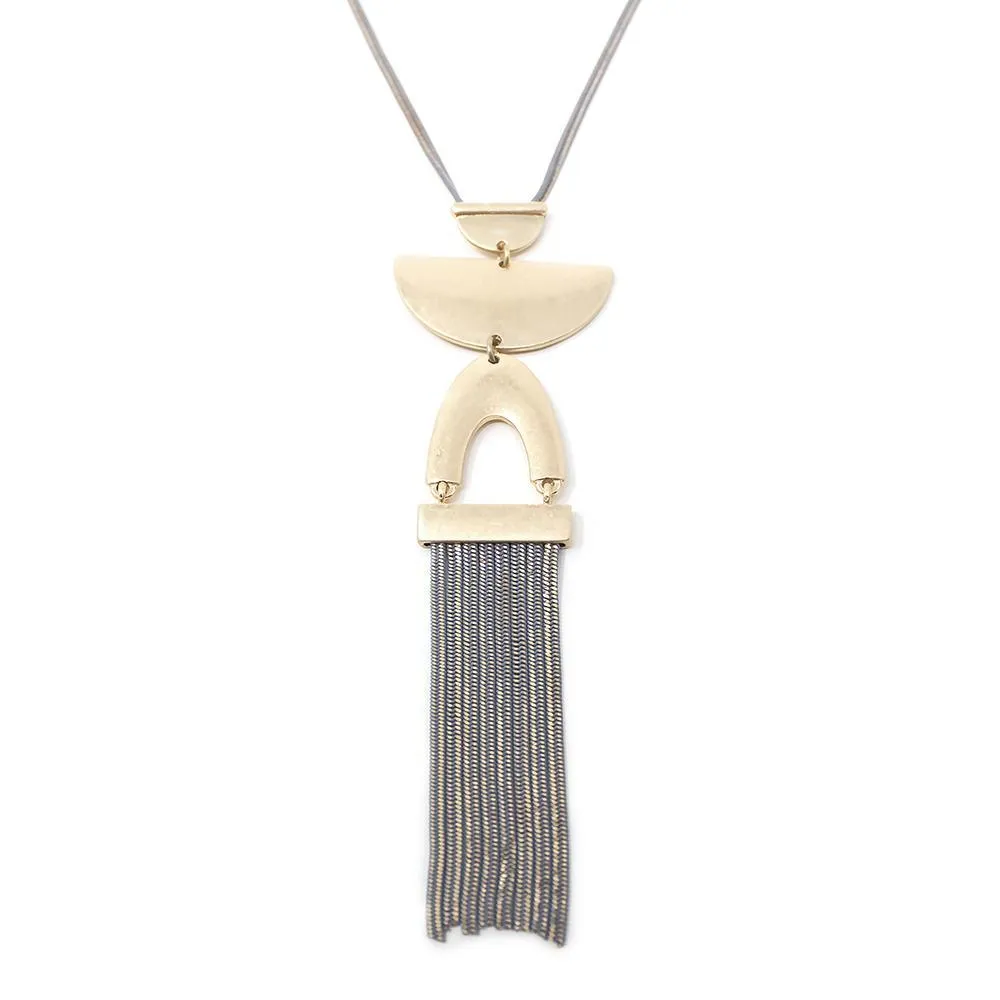 30 Inch Liquid Chain Neck W Geometric Tassel Pendant Gy