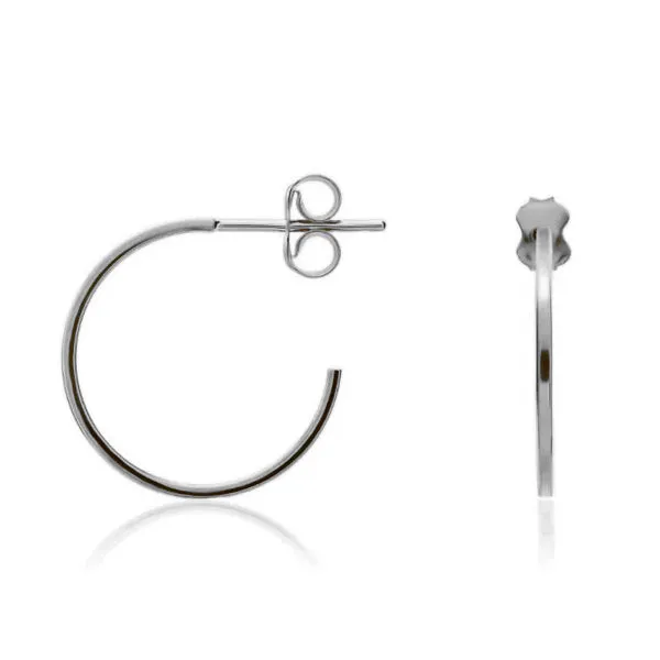 9ct White Gold 15mm Peg & Scroll Thin Hoop Earrings