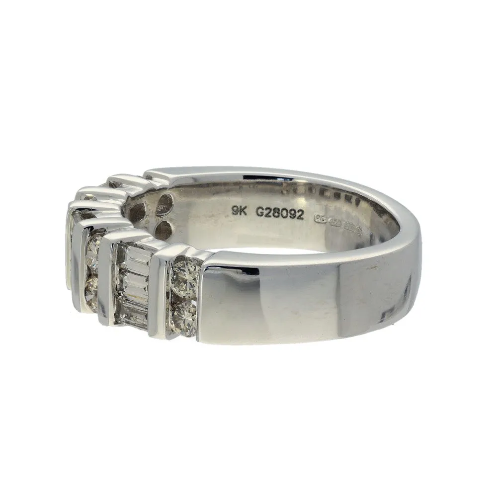 9ct White Gold Baguette & Round Diamond Half Eternity Ring