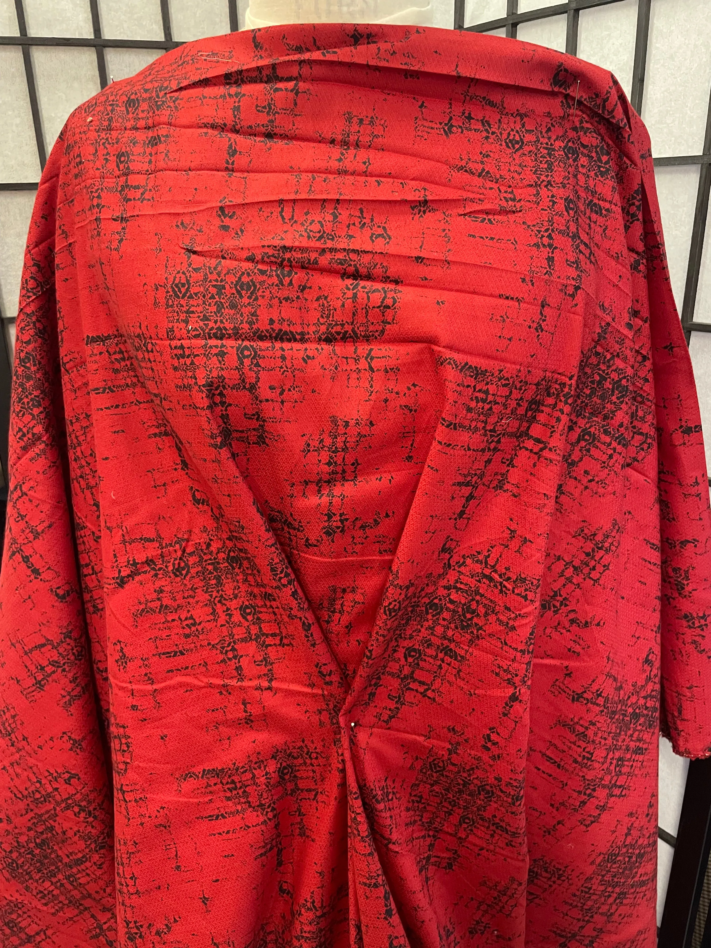 Abstract Grid Pattern Cotton Poplin Calico - Red / Black