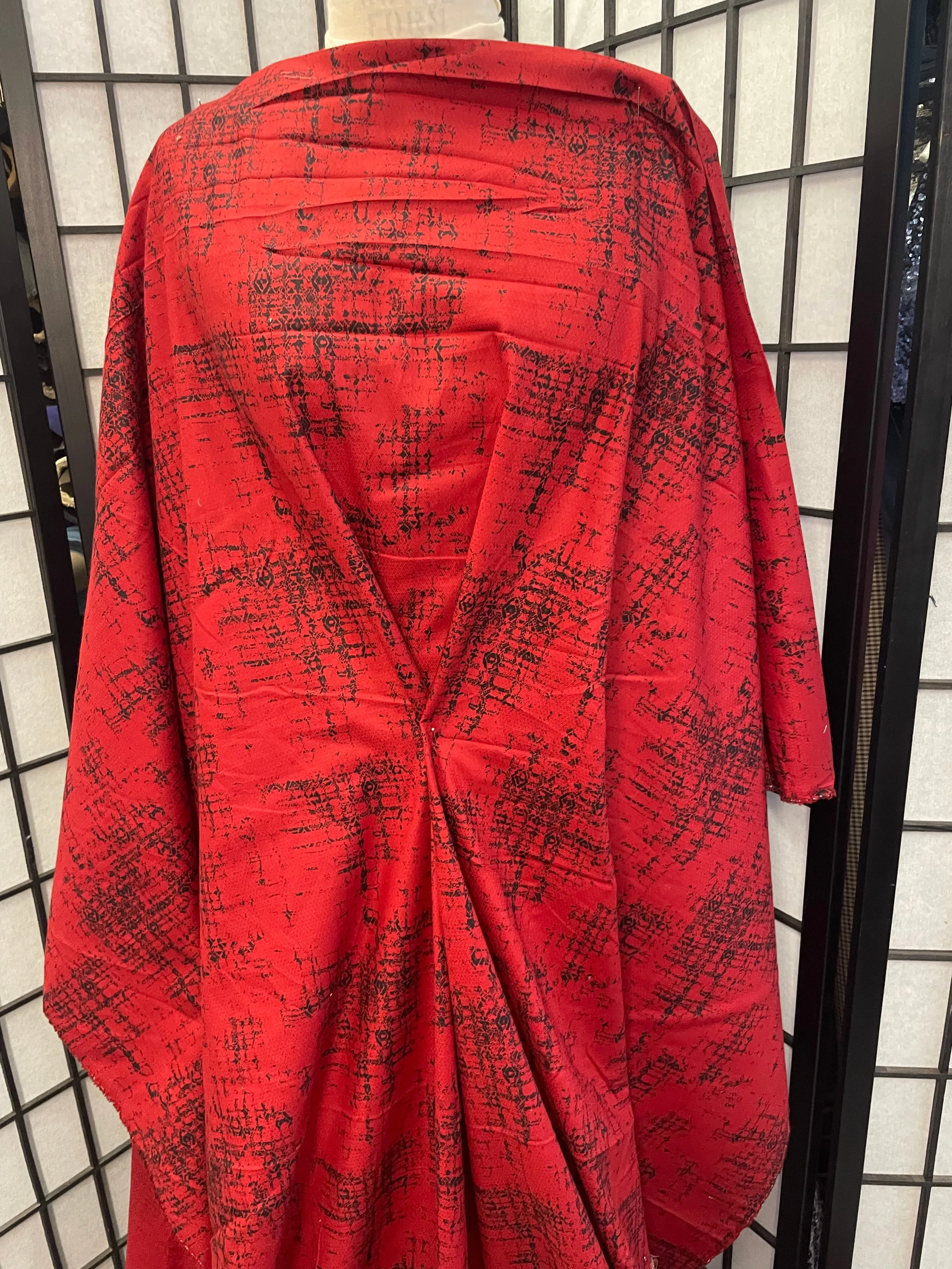 Abstract Grid Pattern Cotton Poplin Calico - Red / Black