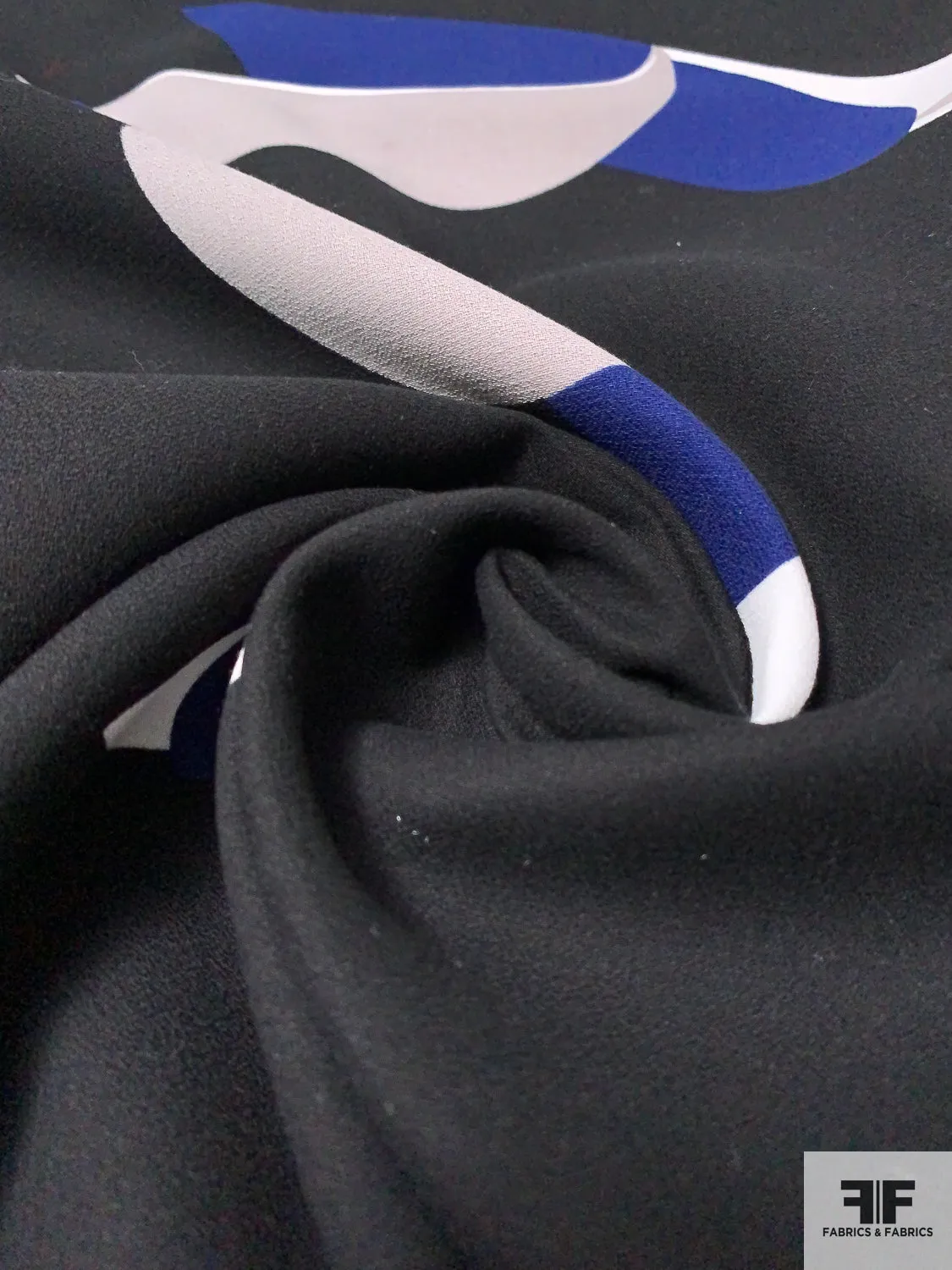 Abstract Printed Heavy Cotton-Rayon Crepe - Black / Navy / Grey / White