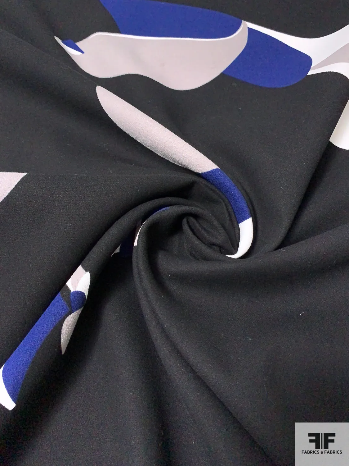 Abstract Printed Heavy Cotton-Rayon Crepe - Black / Navy / Grey / White