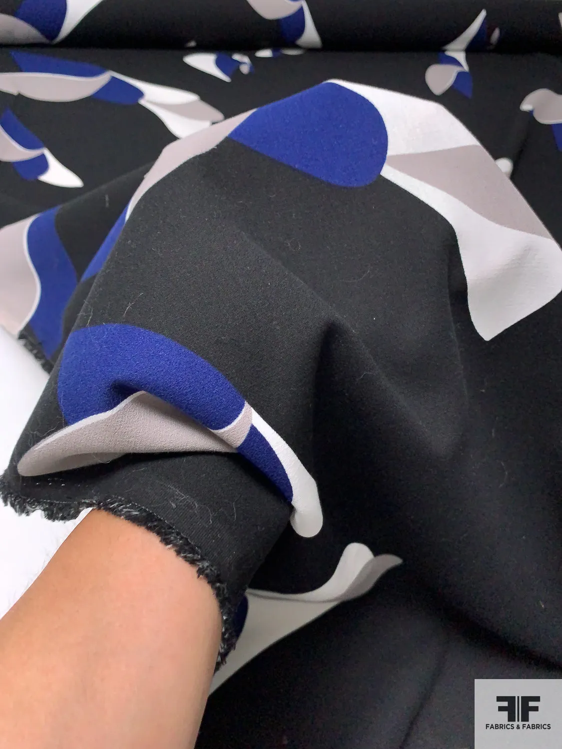 Abstract Printed Heavy Cotton-Rayon Crepe - Black / Navy / Grey / White
