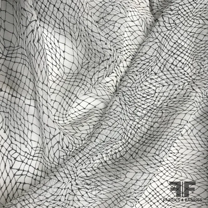 Abstract Printed Silk Chiffon - Black & White