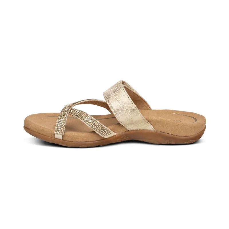 Aetrex Izzy Sparkle Thong Gold Leather Slide SE232