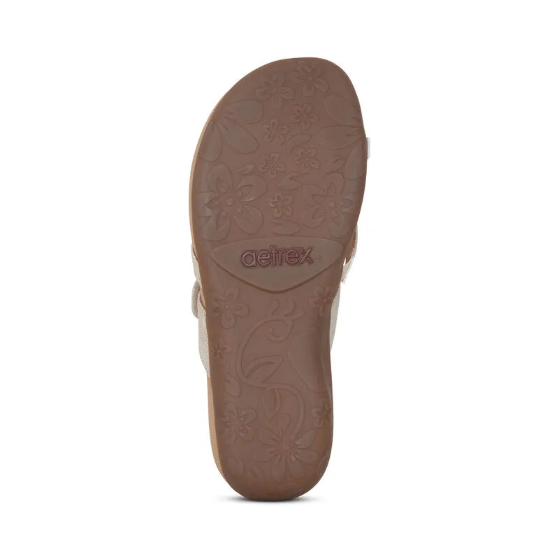 Aetrex Izzy Sparkle Thong Gold Leather Slide SE232