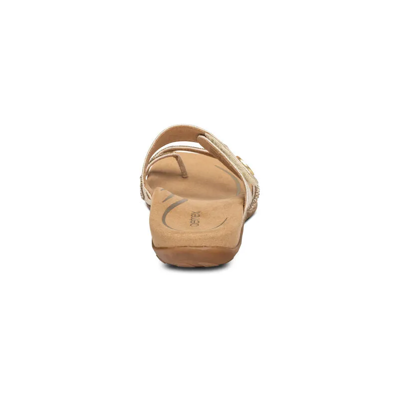 Aetrex Izzy Sparkle Thong Gold Leather Slide SE232