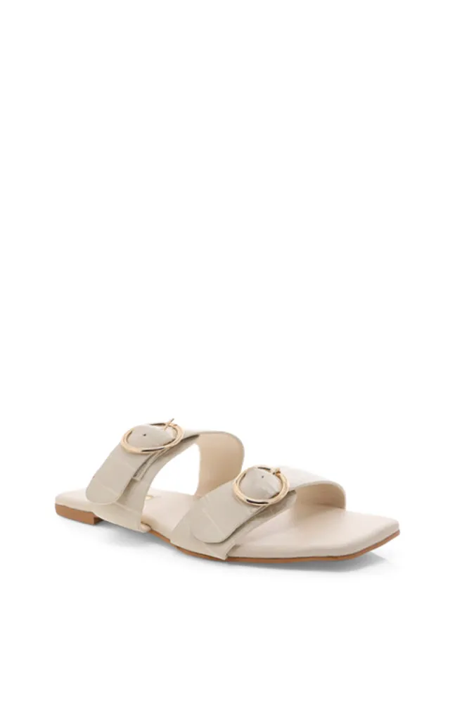 Alaia Crocodile Slide Sandal in White Clay
