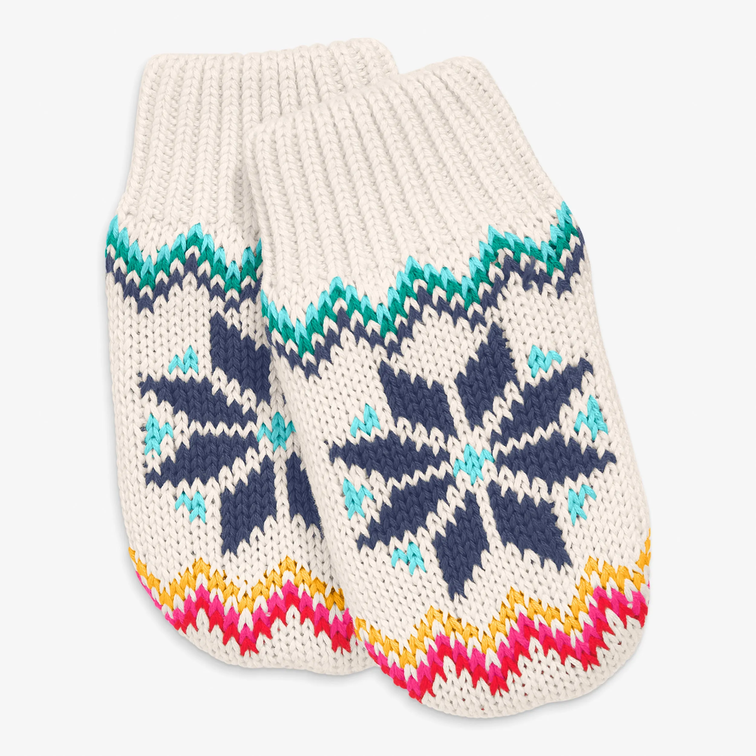 Baby fleece-lined rainbow snowflake fair isle mittens