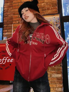 BEERBRO staycool Letter Embroidery Long Stripe Sleeve Zip Up Hoodie
