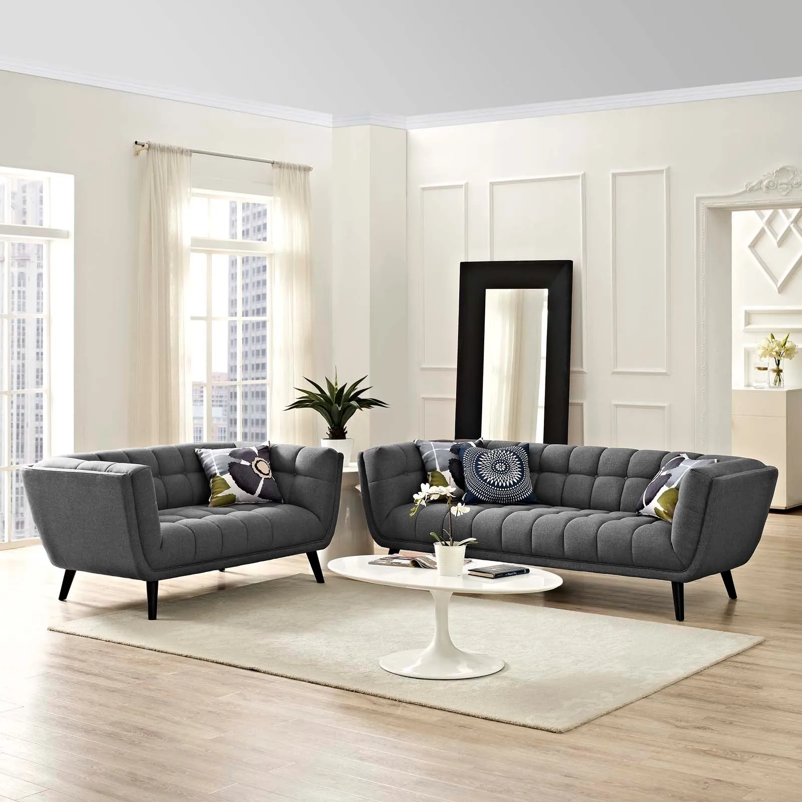 Bestow 2 Piece Upholstered Fabric Sofa and Loveseat Set by Modway