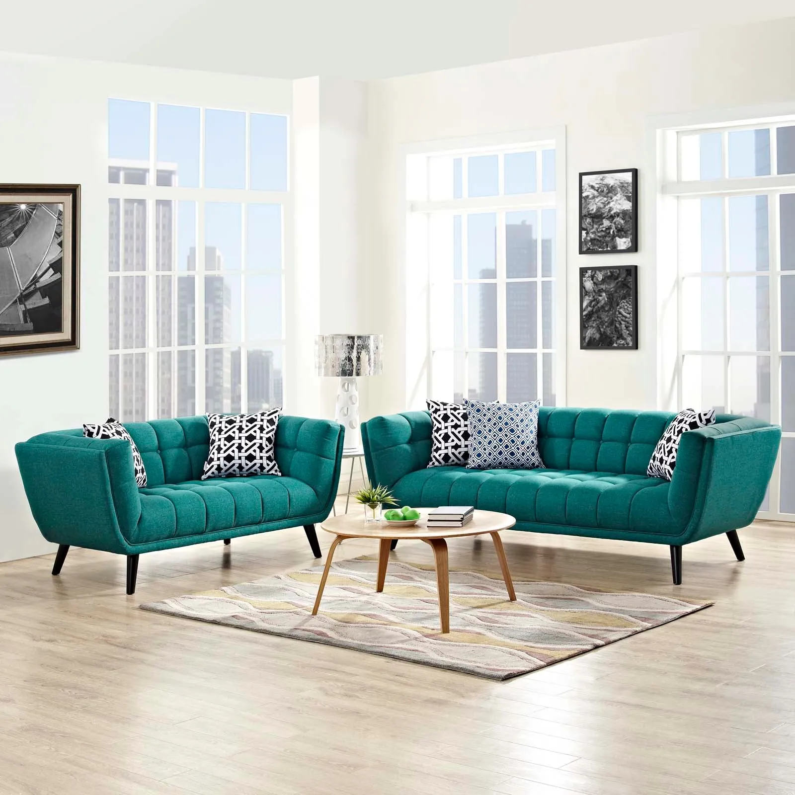 Bestow 2 Piece Upholstered Fabric Sofa and Loveseat Set by Modway