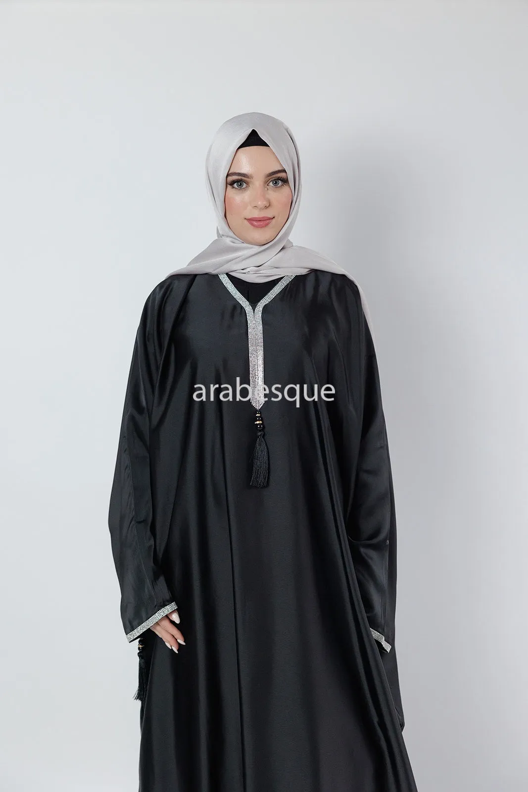 Black Closed batwing Abaya with diamante detailing