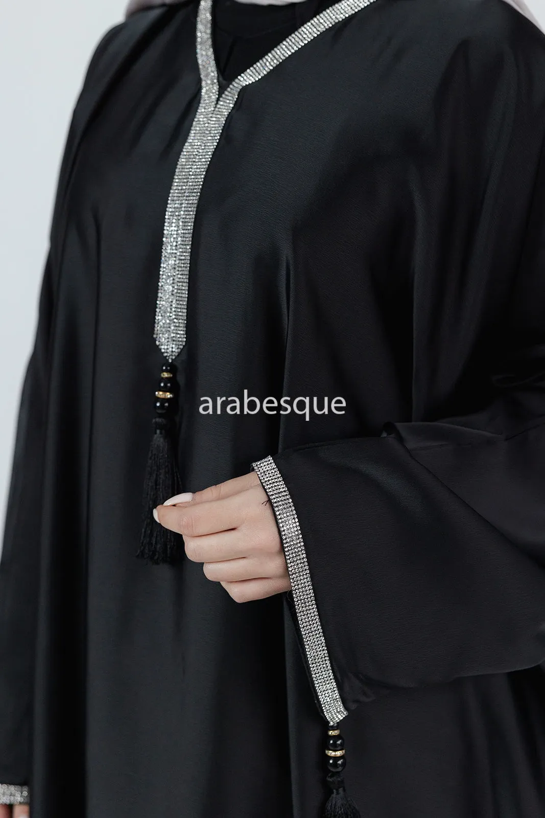 Black Closed batwing Abaya with diamante detailing