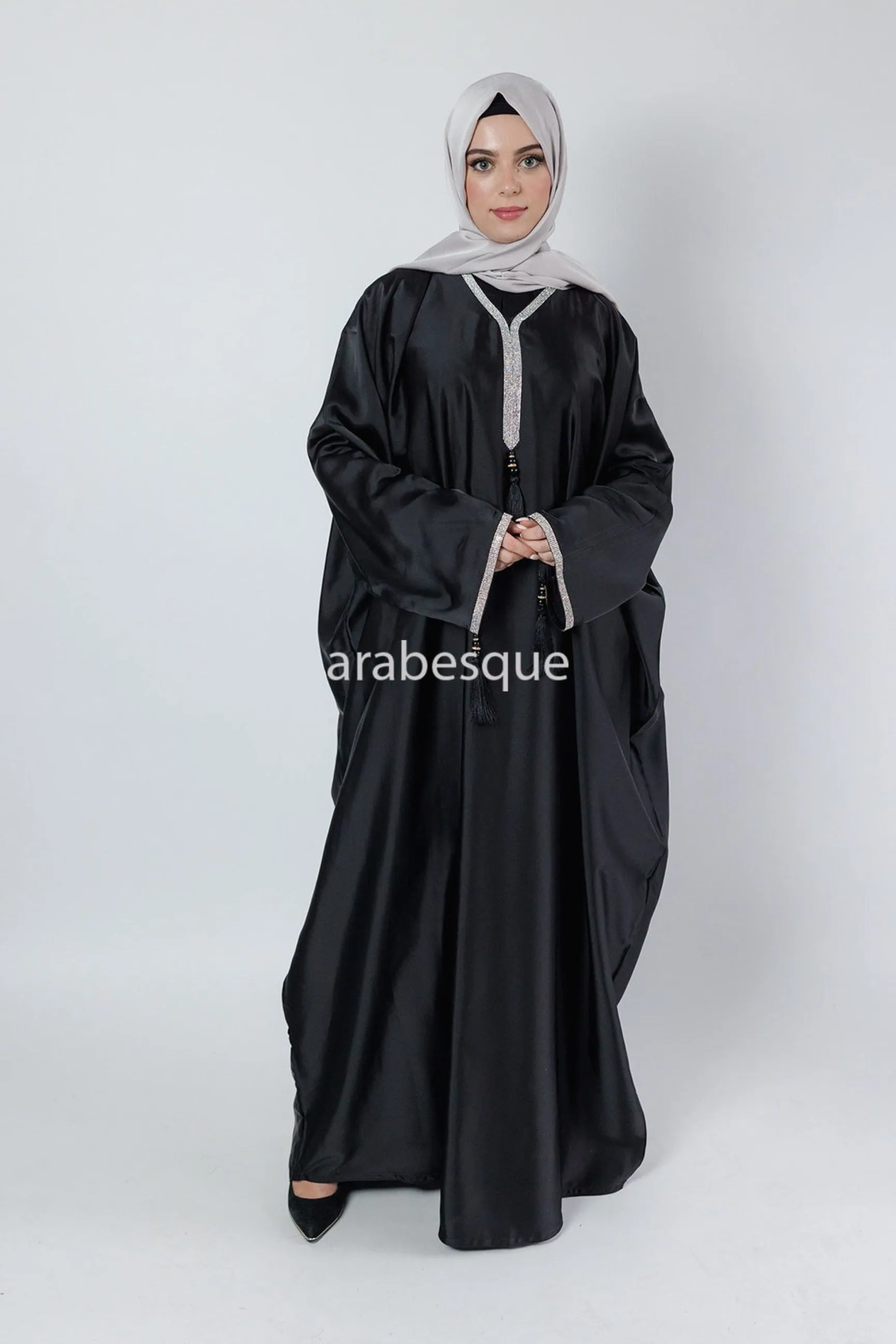 Black Closed batwing Abaya with diamante detailing