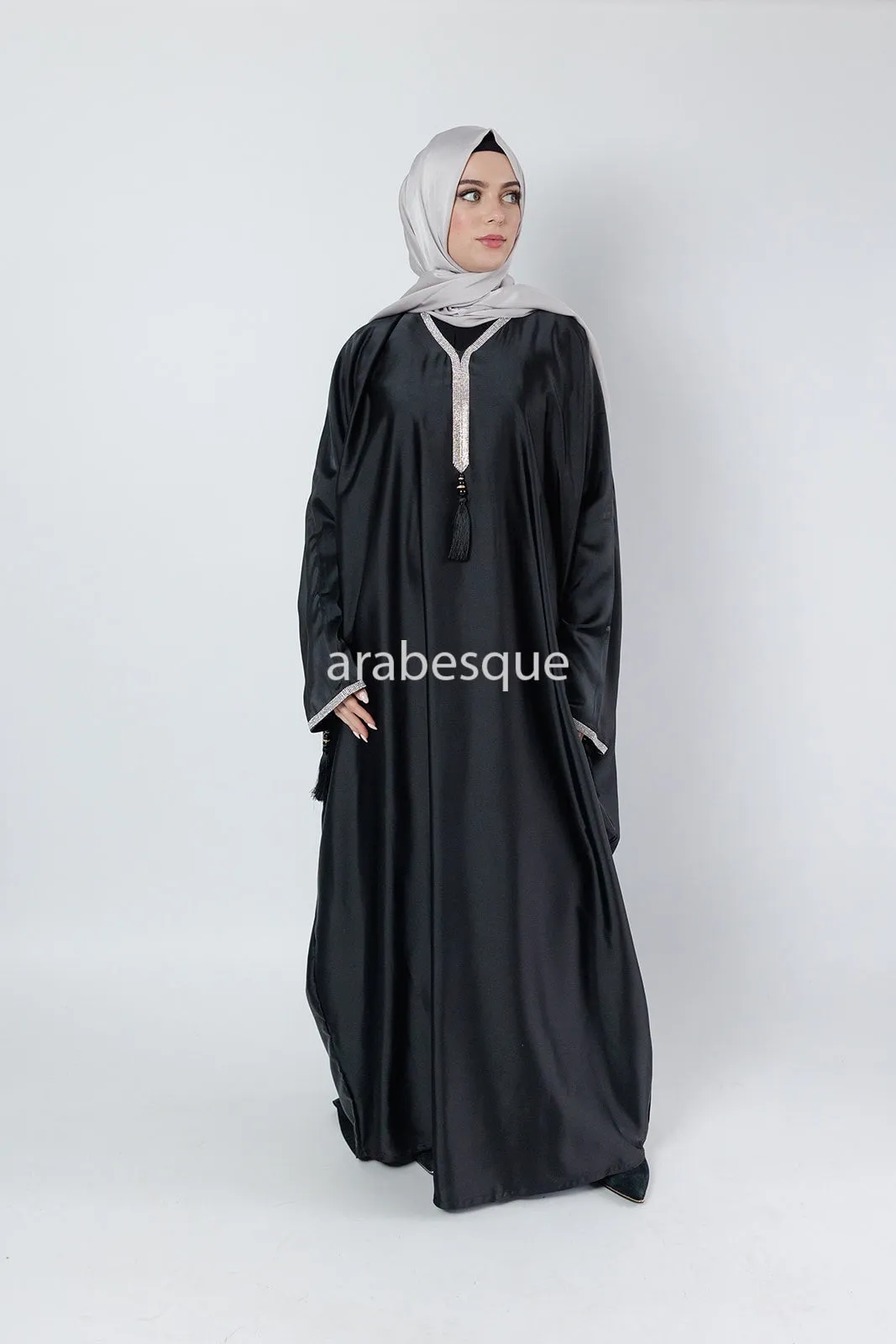 Black Closed batwing Abaya with diamante detailing