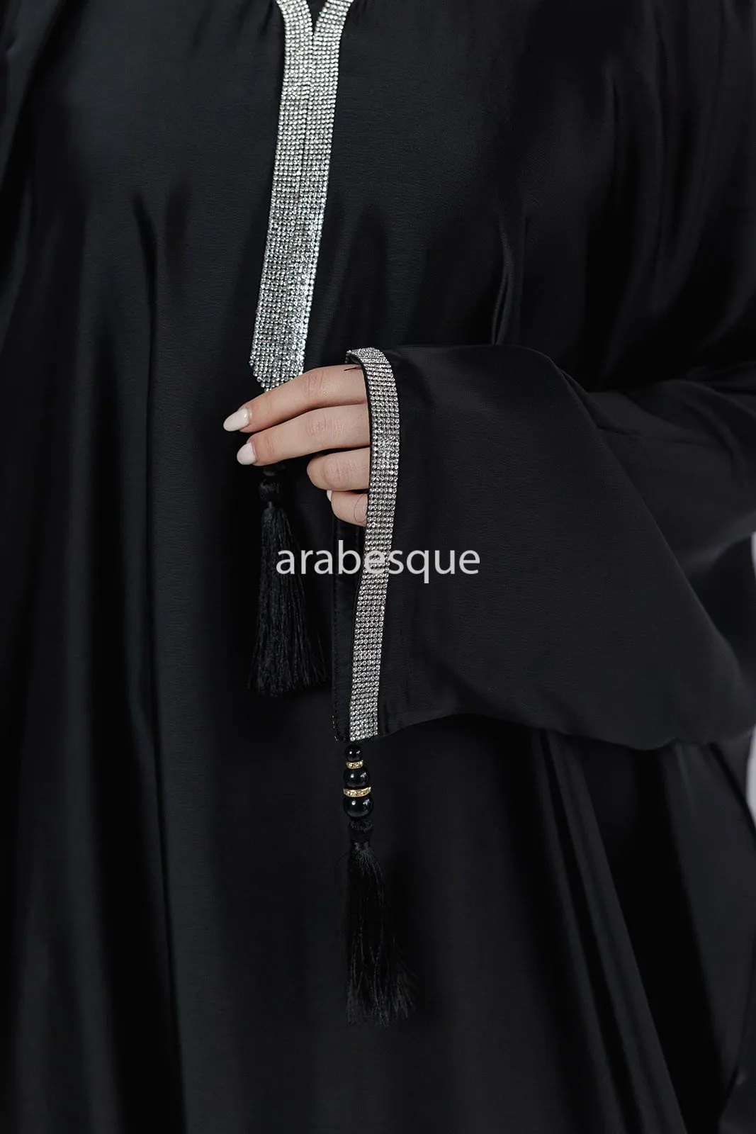 Black Closed batwing Abaya with diamante detailing