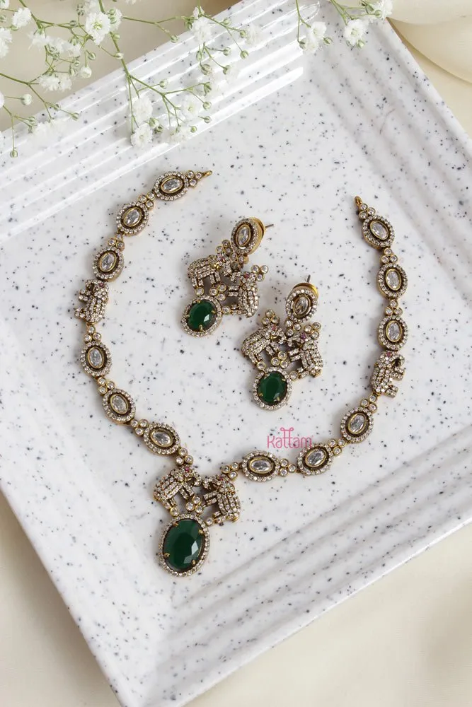 Black Polish Victorian Ad Elephant Short Necklace