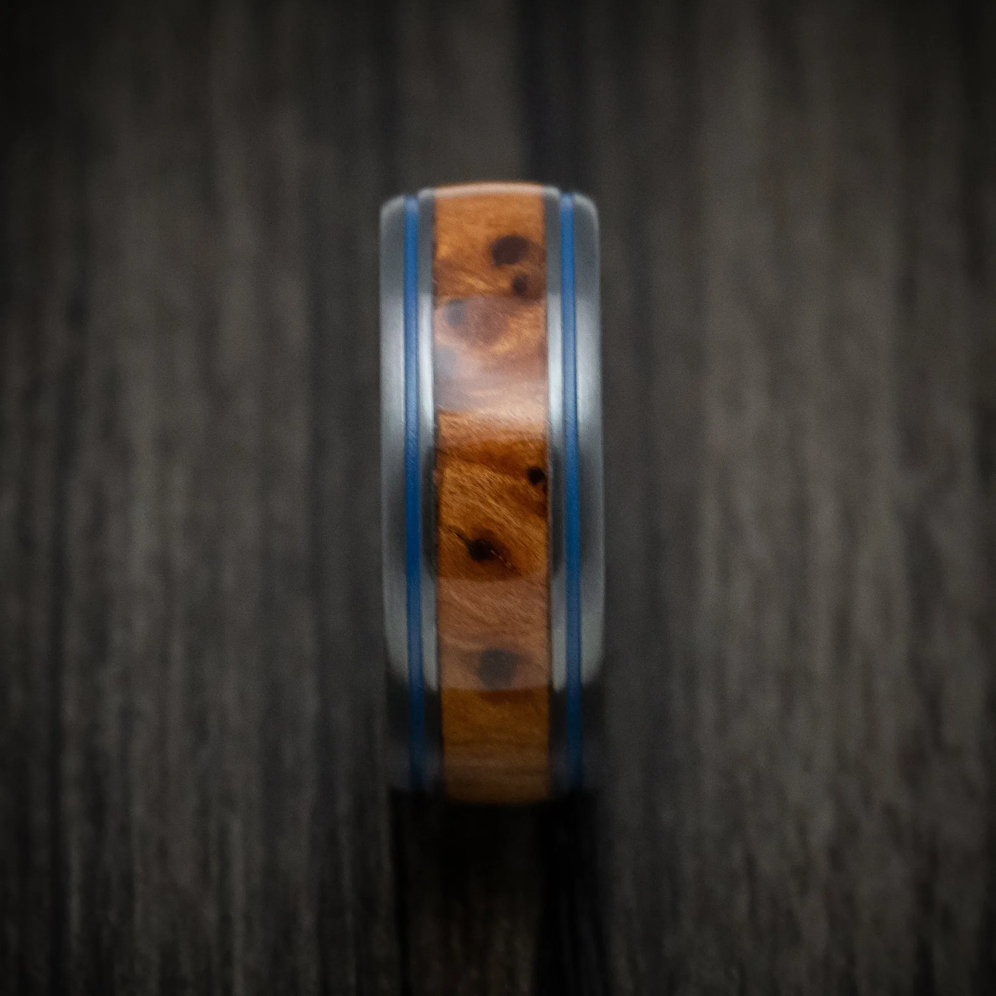 Black Titanium and Hardwood Men's Ring with Cerakote Inlays and Sleeve Custom Made