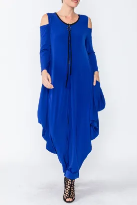 Blue Cold Shoulder Sleeve Jumpsuits