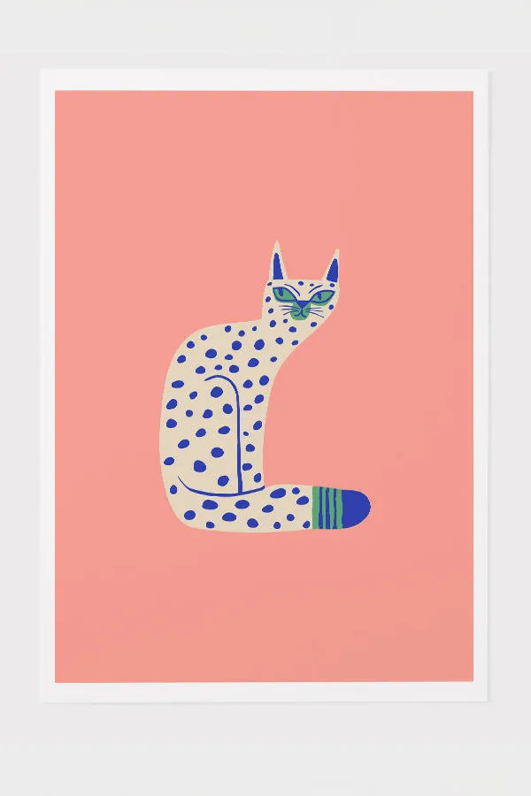 Bold Graphic Cat Giclée Art Print Poster (Peach)