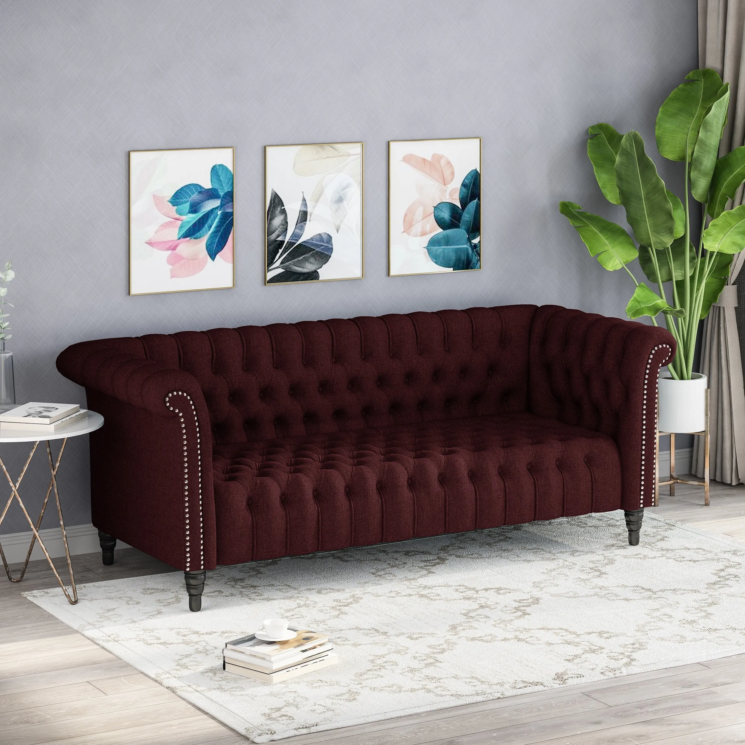 Button Tufted Rolled Back Upholstered Sofa - NH931903