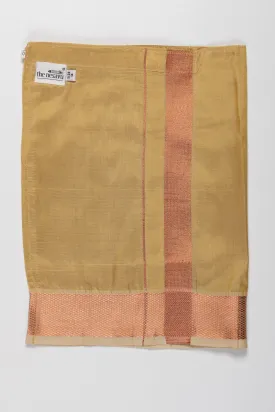 Classic Golden Green Boys Dhoti with Rustic Maroon Trim