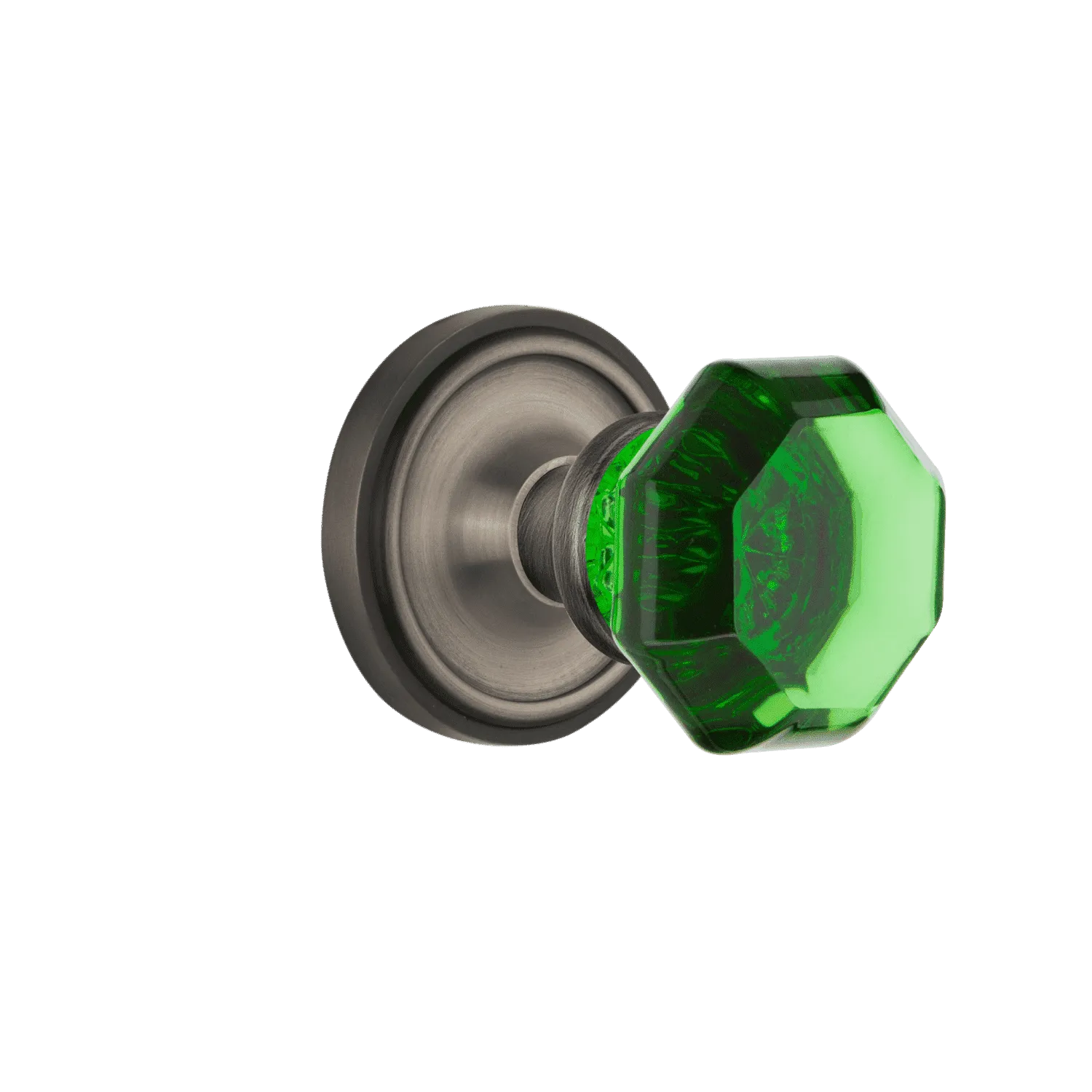 Classic Rosette with Emerald Waldorf Knob in Antique Pewter