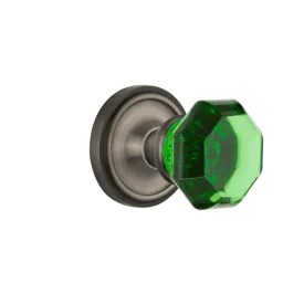 Classic Rosette with Emerald Waldorf Knob in Antique Pewter