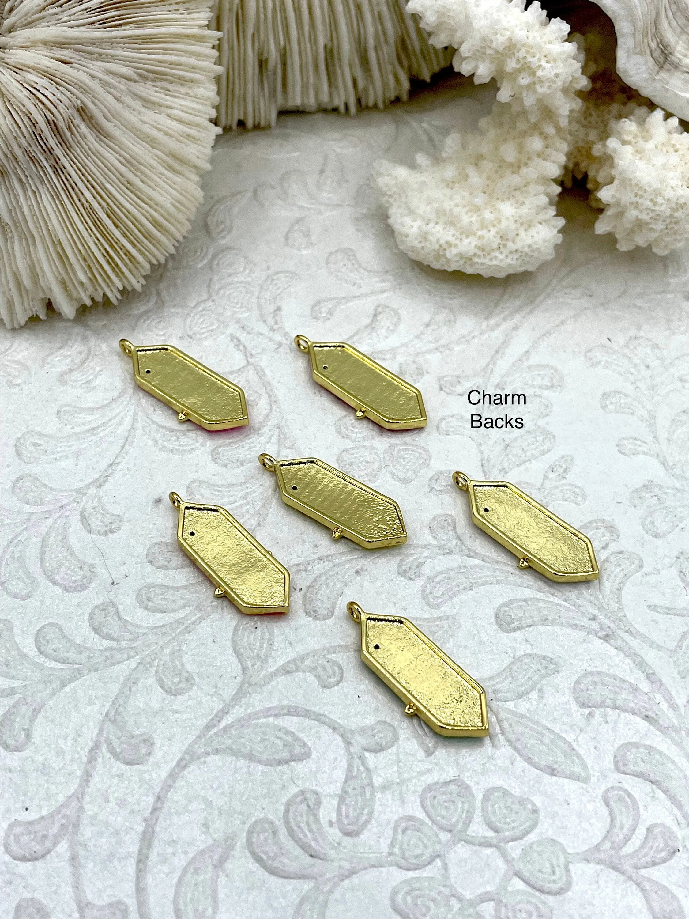 Colorful Enamel and Gold Pendants with CZ, Gold Bee and Moon Charm, 10 Colors, Enamel and Gold Plated Brass Pendants, Fast Ship.