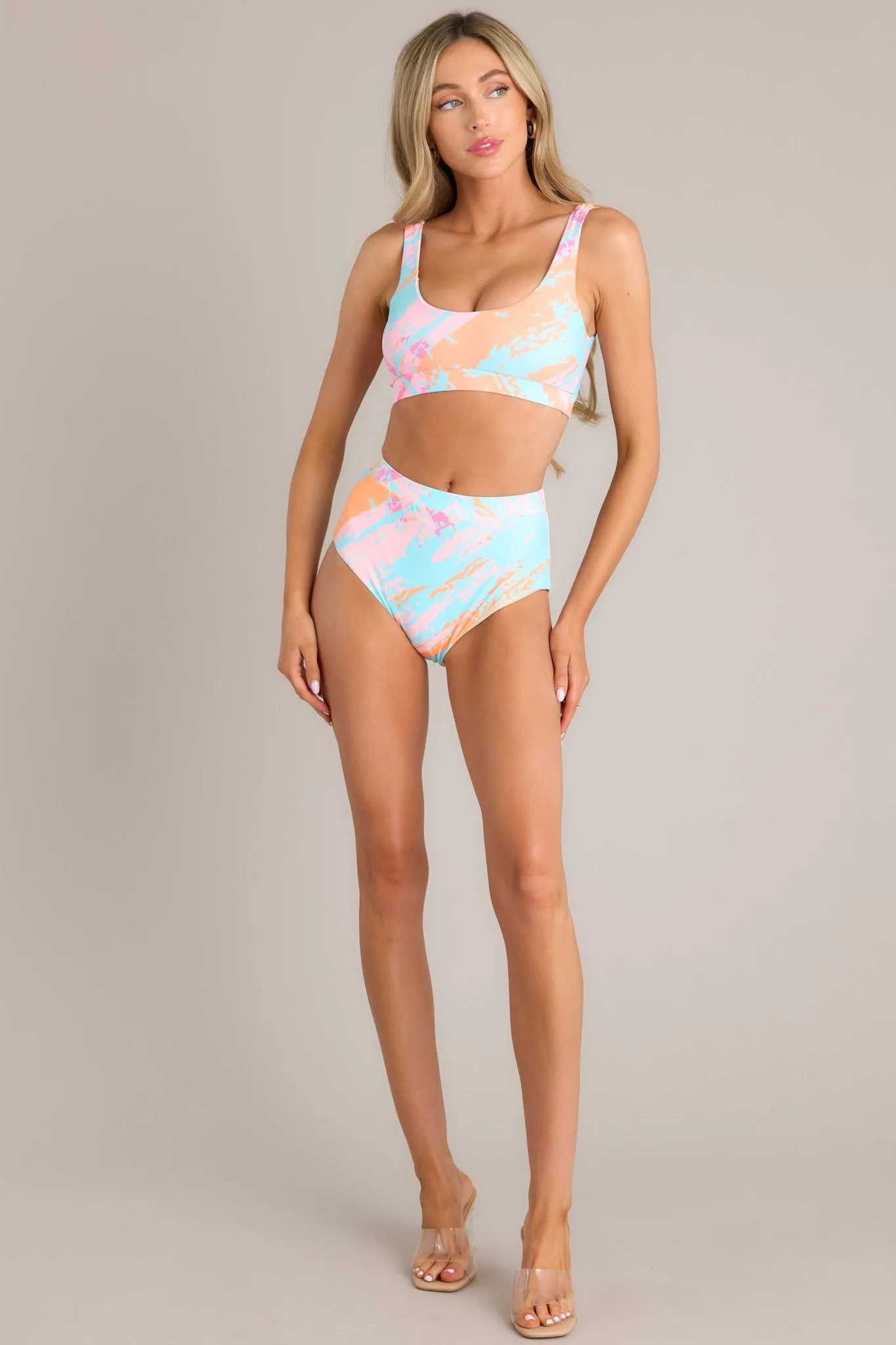 Cool By The Pool Light Blue Multi Print Bikini Top