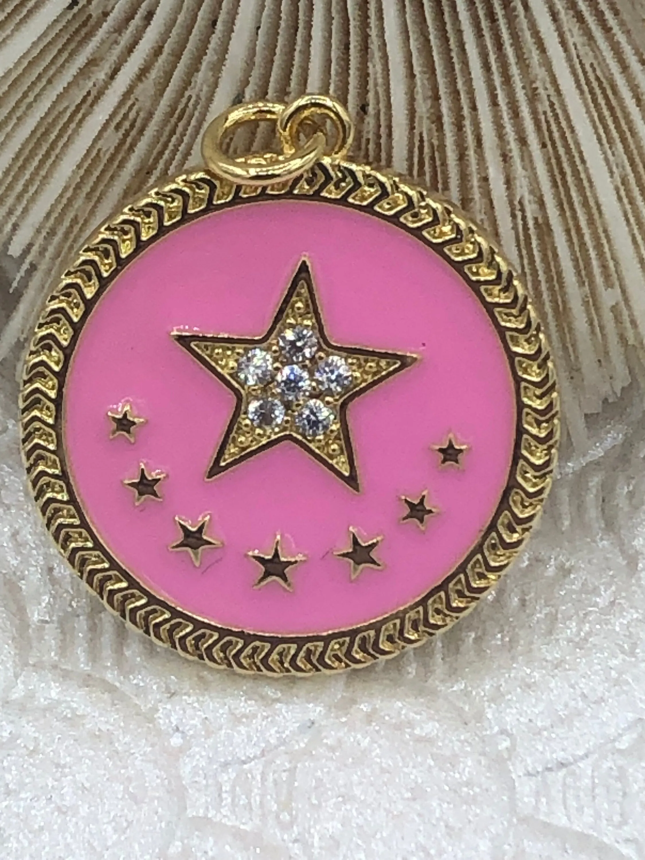 CZ Micro Pave Enamel 8 Star On Round Coin Enamel Pendant Charm Pendant BRASS 4 Colors from the menu.24x22mm Fast Shipping