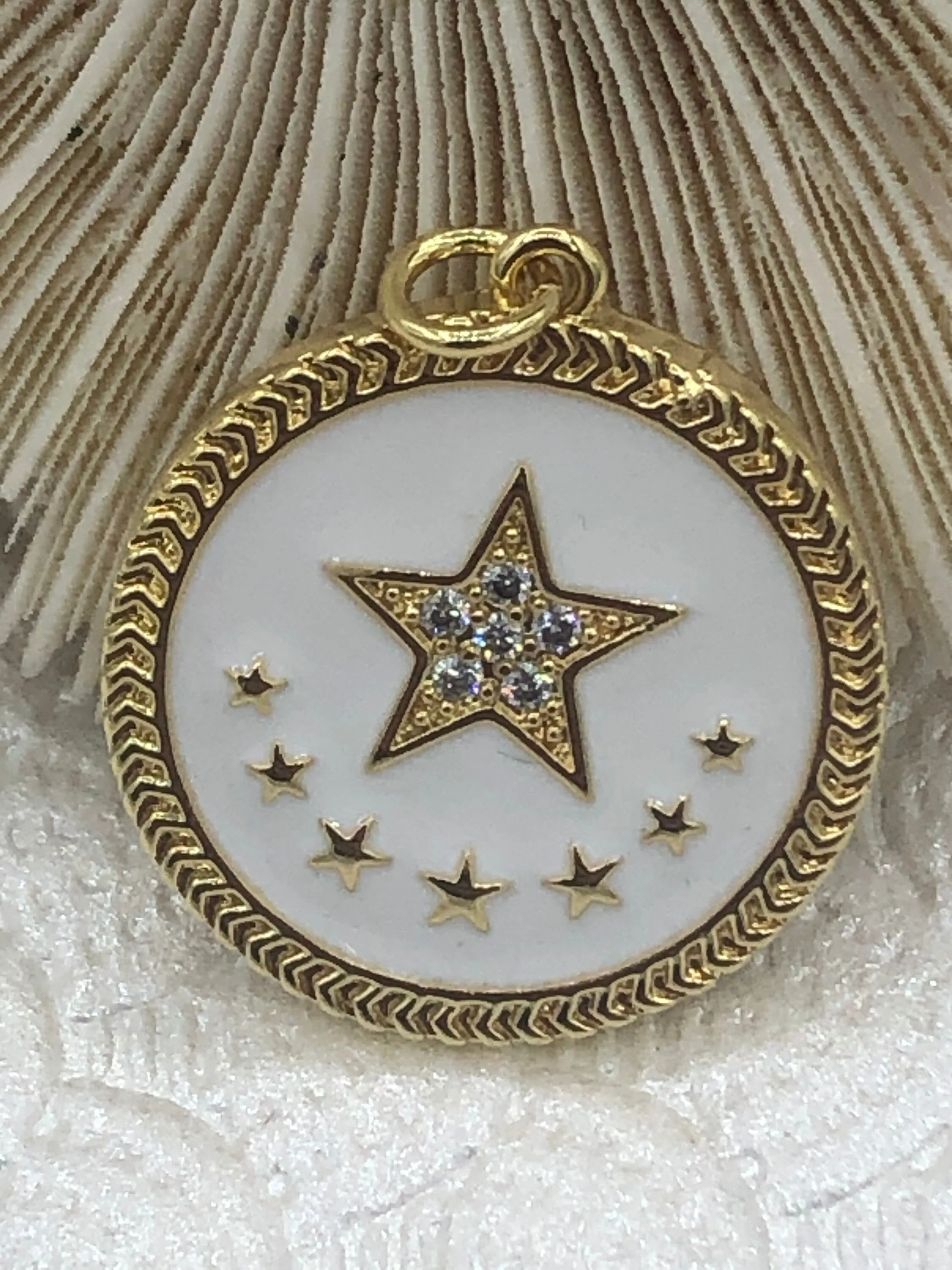 CZ Micro Pave Enamel 8 Star On Round Coin Enamel Pendant Charm Pendant BRASS 4 Colors from the menu.24x22mm Fast Shipping