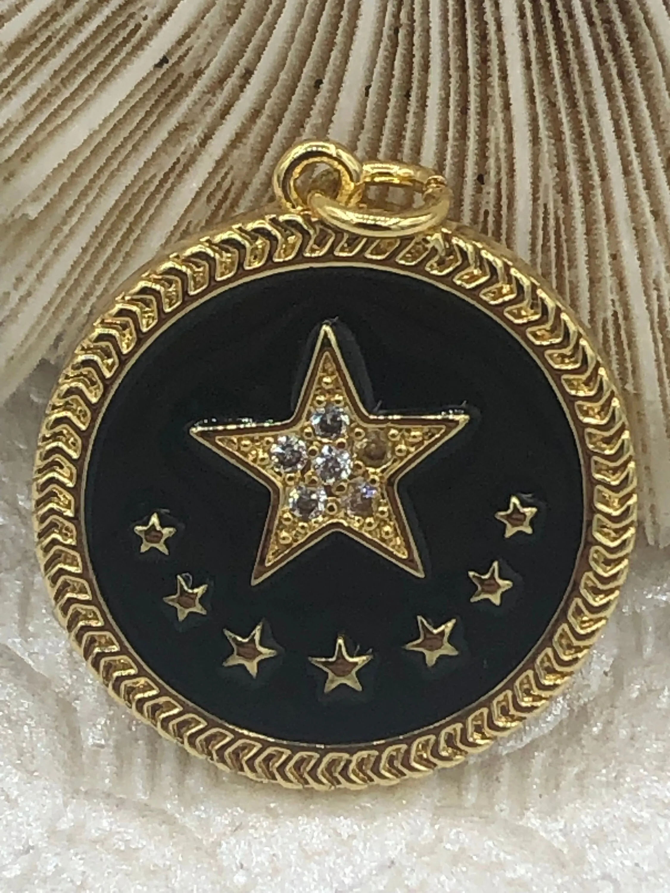 CZ Micro Pave Enamel 8 Star On Round Coin Enamel Pendant Charm Pendant BRASS 4 Colors from the menu.24x22mm Fast Shipping