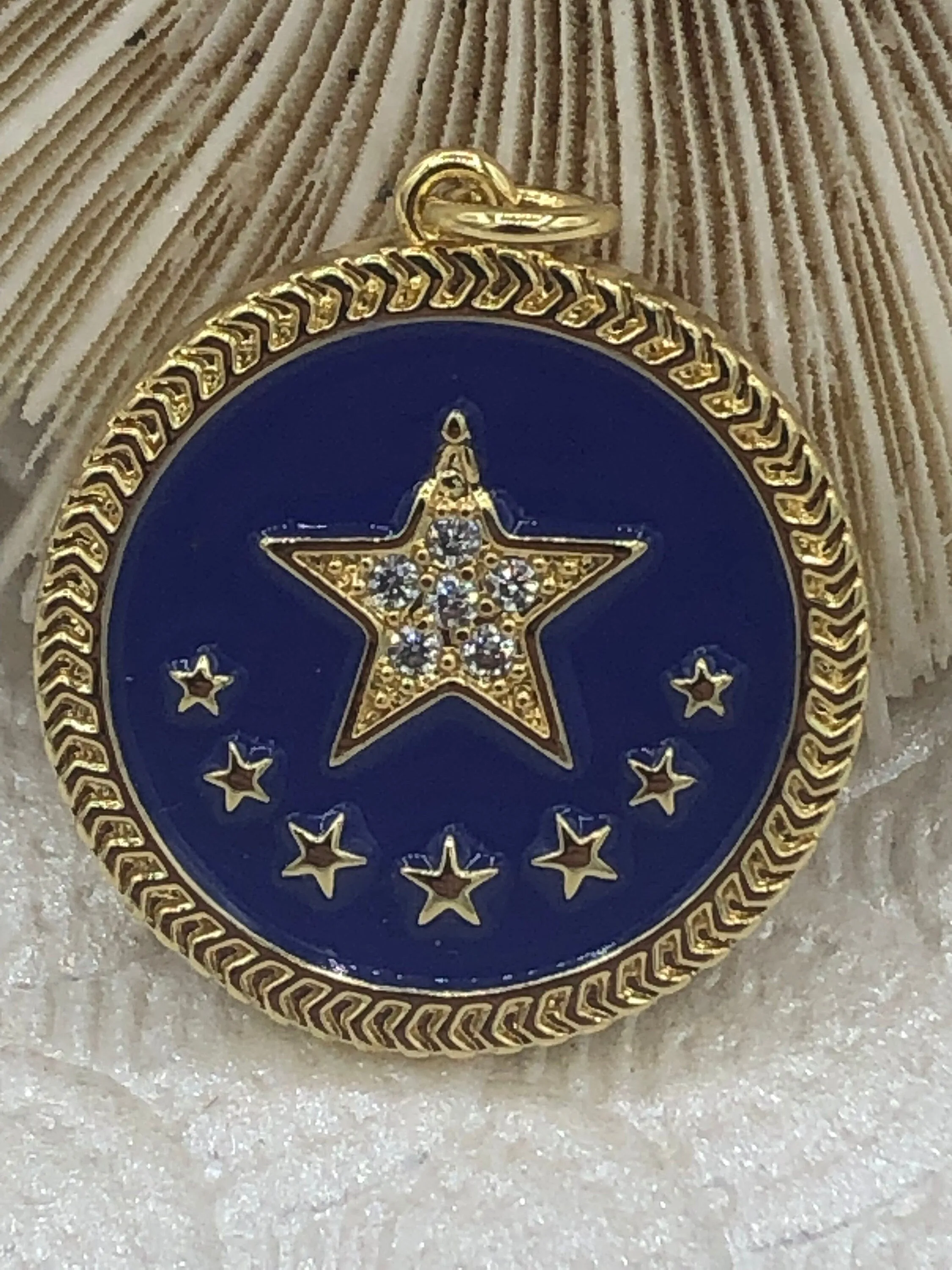 CZ Micro Pave Enamel 8 Star On Round Coin Enamel Pendant Charm Pendant BRASS 4 Colors from the menu.24x22mm Fast Shipping