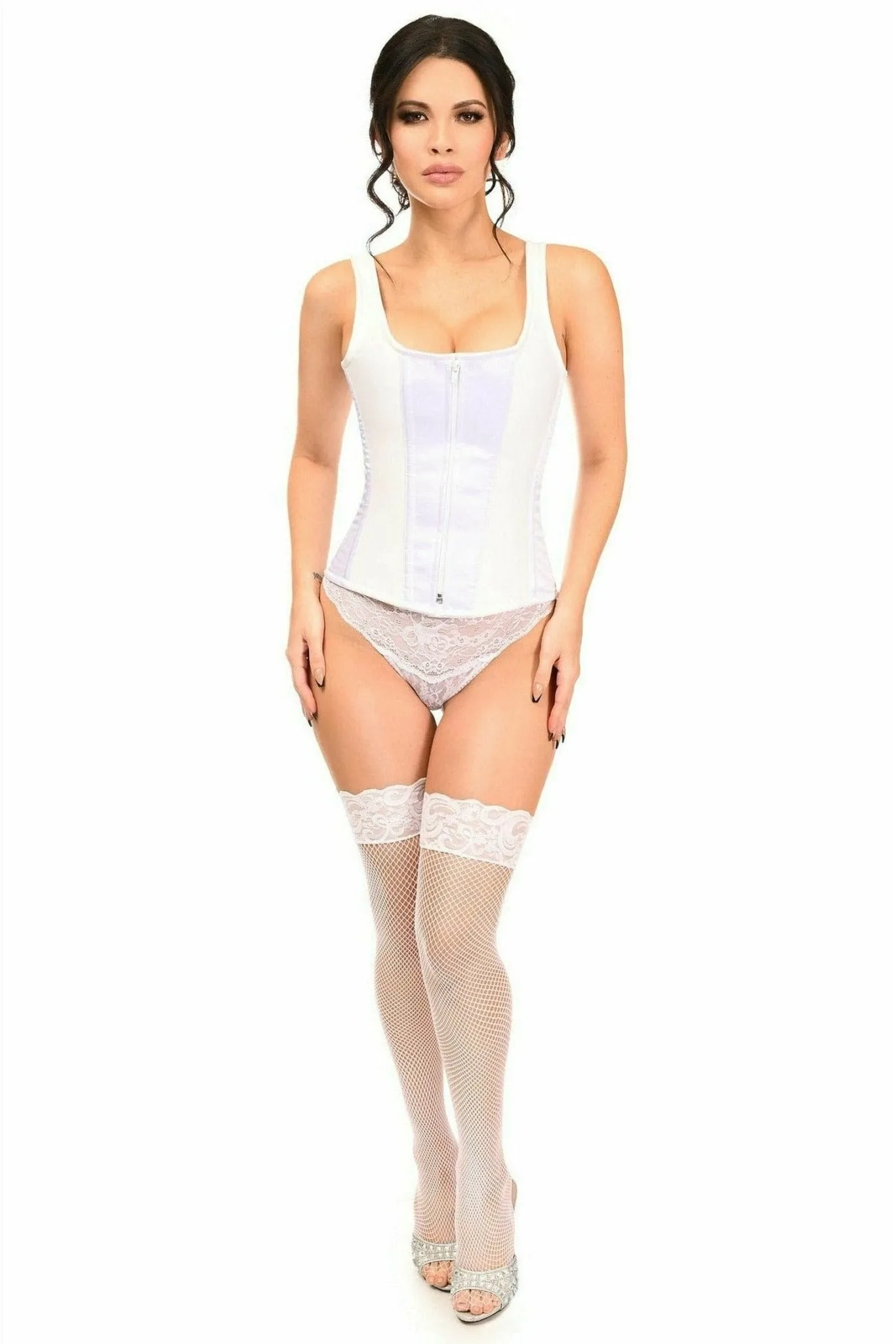 Deluxe White Satin Steel Boned Corset with Straps