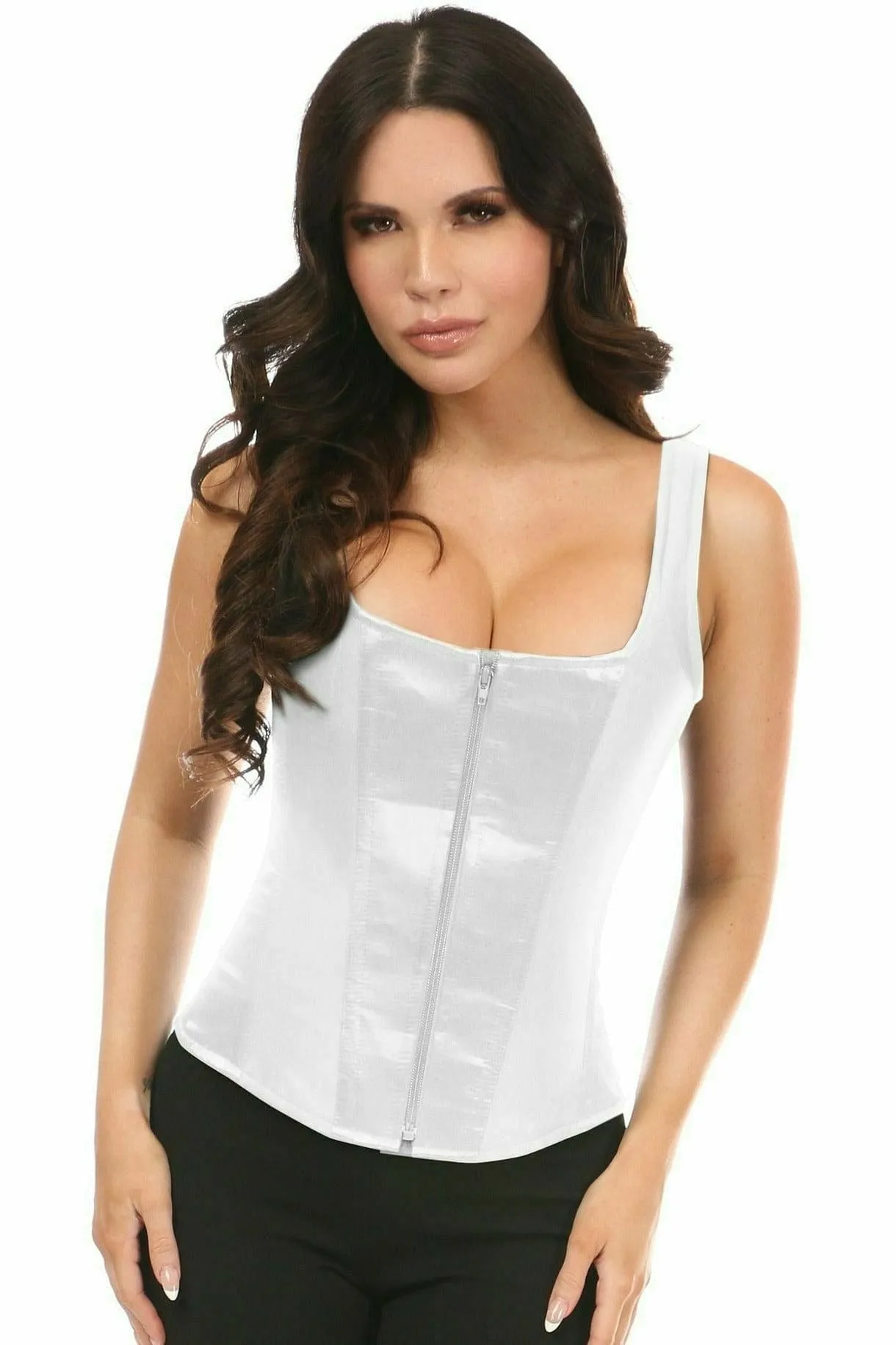 Deluxe White Satin Steel Boned Corset with Straps