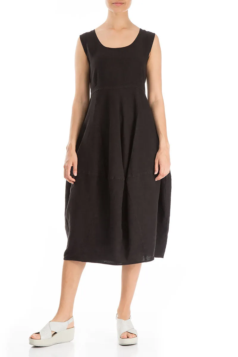 Evergreen Balloon Black Linen Dress