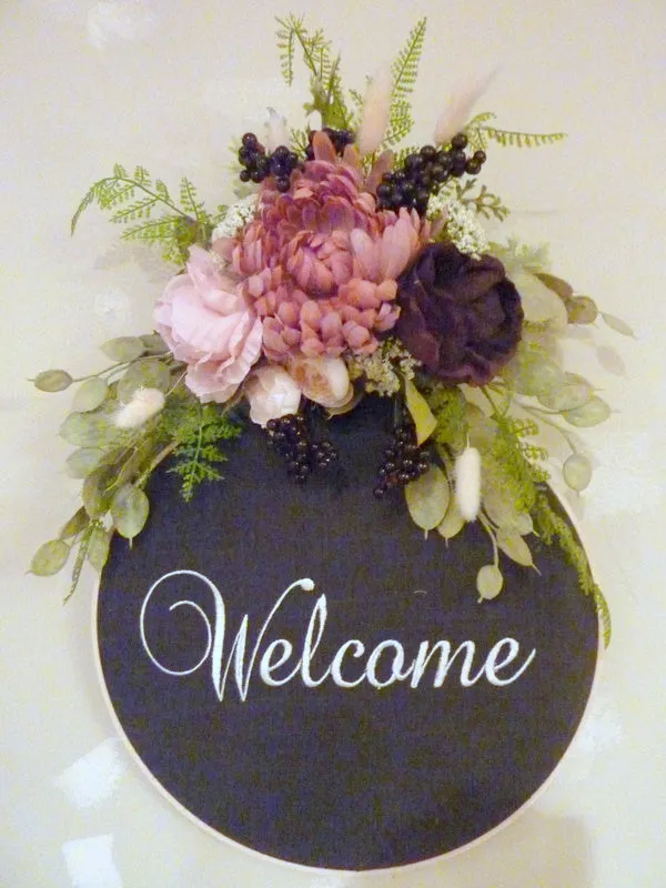 Farmhouse wreath, Embroidery hoop wreath, farmhouse decor, wood hoop welcome