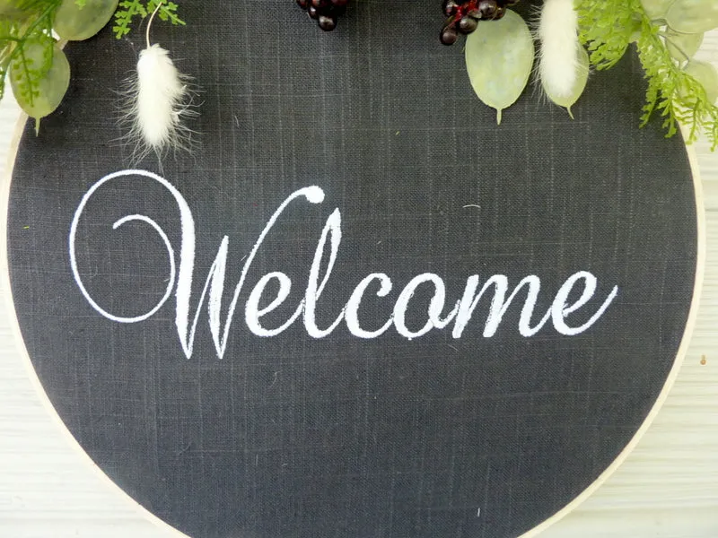 Farmhouse wreath, Embroidery hoop wreath, farmhouse decor, wood hoop welcome